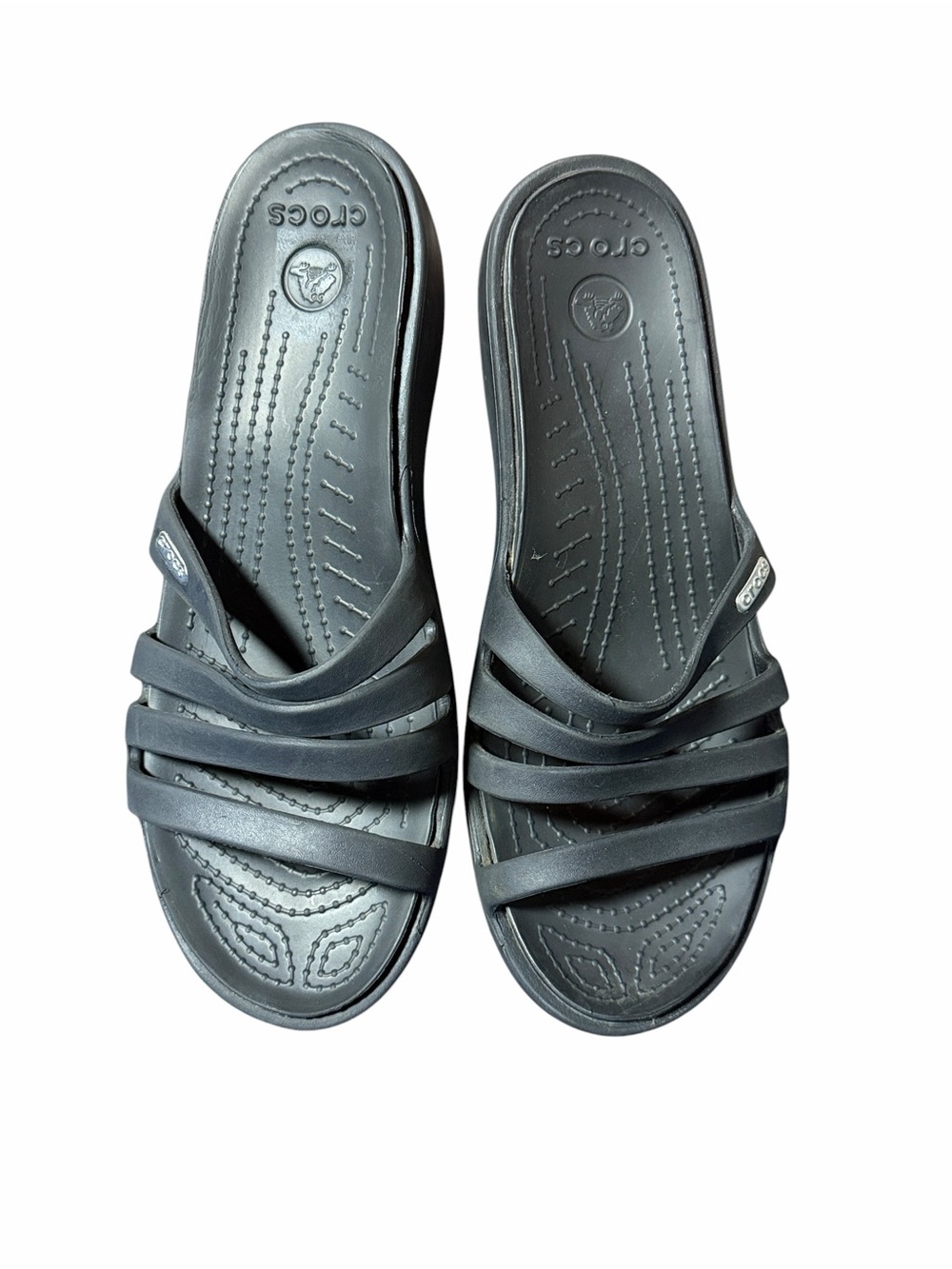 Crocs Black Rhonda Wedge Slide Comfort Sandal Sz 9